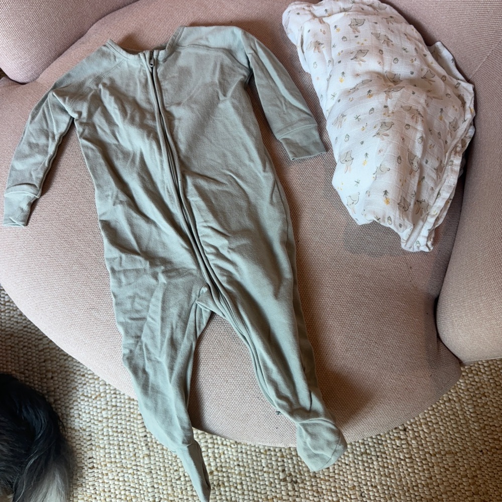 Pehr light blue onesie and free bunny swaddle